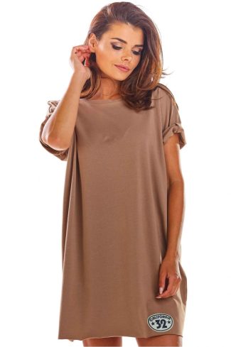 Beige Daydress in Day Dresses with Cotton and Lycra