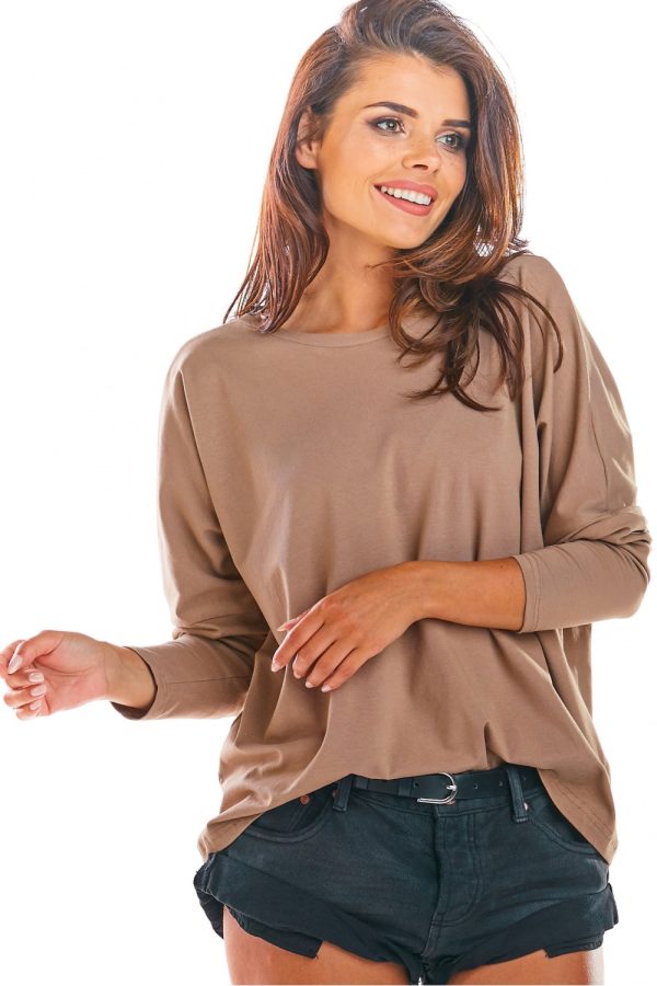 Beige Blouse in Women`s Blouses, Tunics with Cotton and Lycra