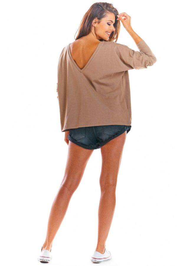 Beige Blouse in Women`s Blouses, Tunics with Cotton and Lycra