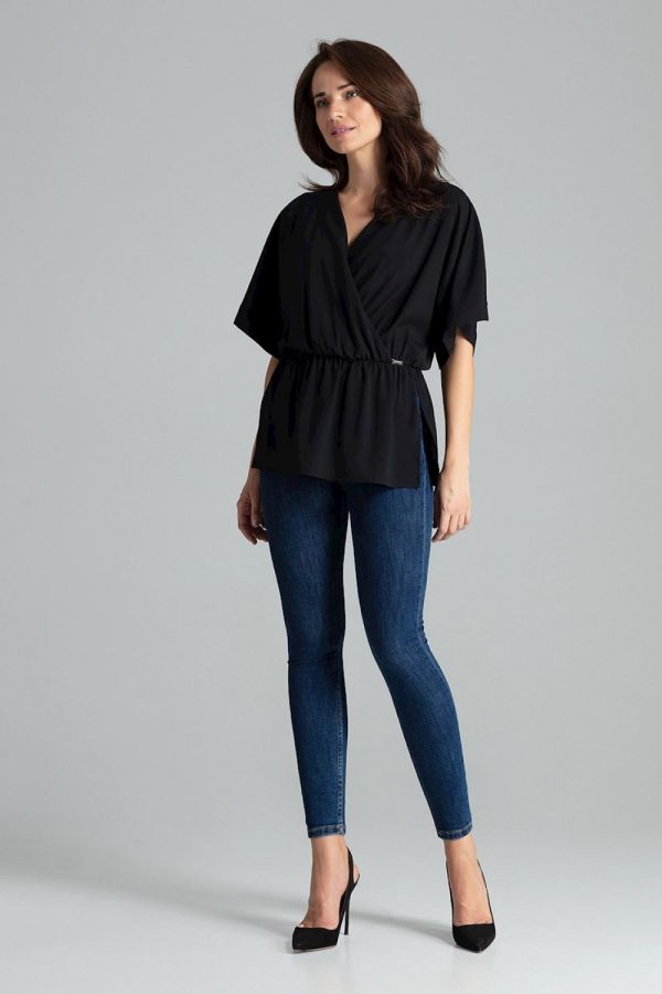 Black Blouse in Women`s Blouses, Tunics with Spandex, Polyester and Viscose