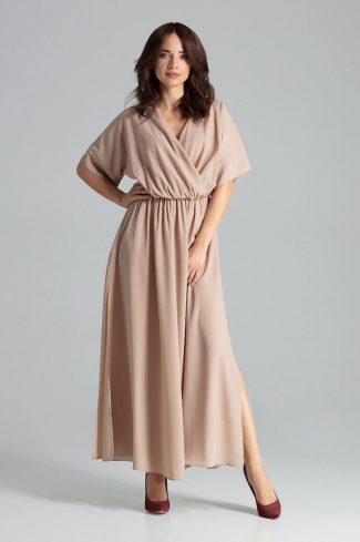 Beige Daydress in Day Dresses with Spandex, Polyester and Viscose