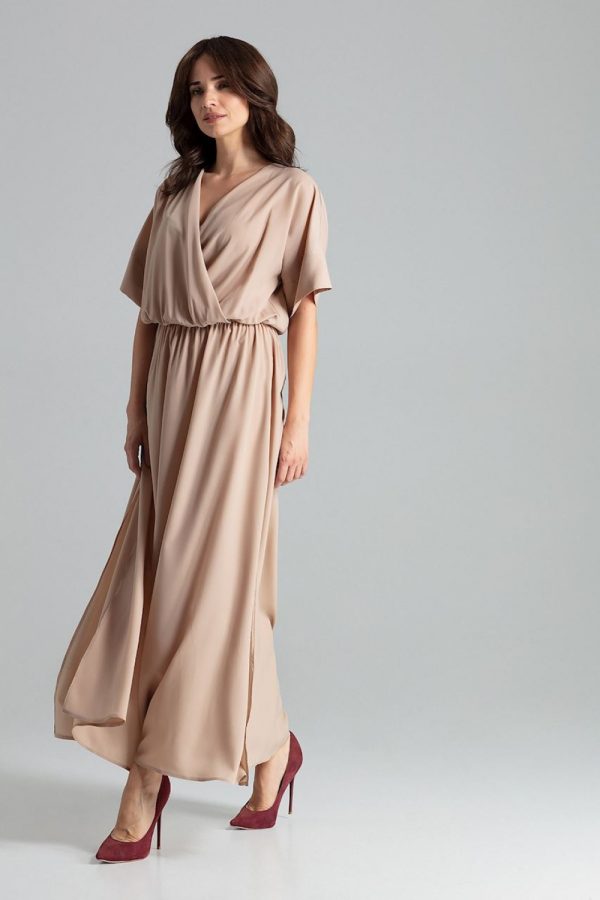 Beige Daydress in Day Dresses with Spandex, Polyester and Viscose