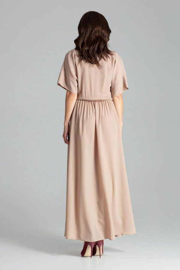 Beige Daydress in Day Dresses with Spandex, Polyester and Viscose