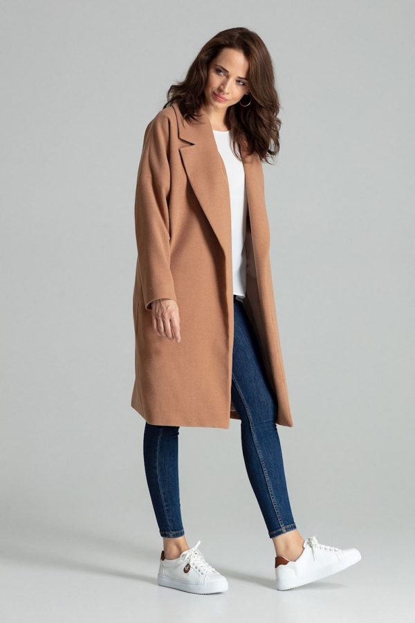 Beige Coat in Women`s Coats, Jackets with Polyester and Viscose