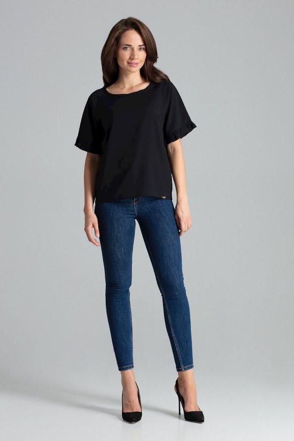 Black Blouse in Women`s Blouses, Tunics with Spandex, Polyester and Viscose