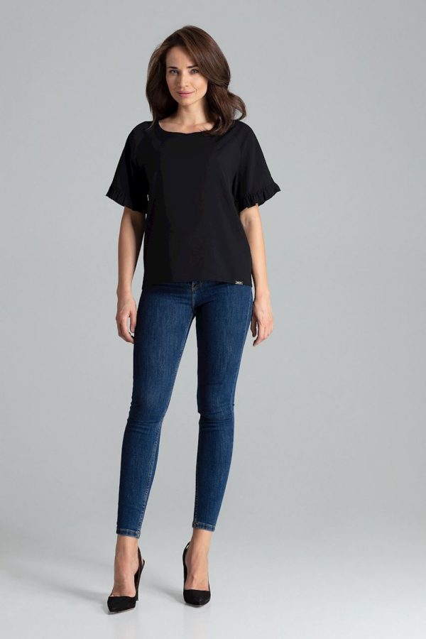 Black Blouse in Women`s Blouses, Tunics with Spandex, Polyester and Viscose