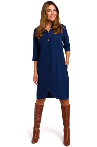 Navy Blue Daydress in Day Dresses with Spandex and Polyester