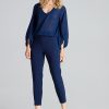 Navy Blue Women Trousers in Pants, Trousers, Shorts with Spandex and Polyester