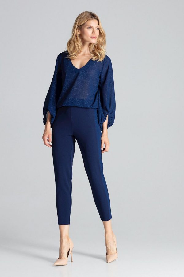 Navy Blue Women Trousers in Pants, Trousers, Shorts with Spandex and Polyester