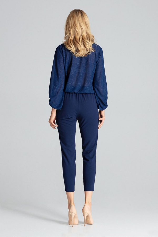 Navy Blue Women Trousers in Pants, Trousers, Shorts with Spandex and Polyester