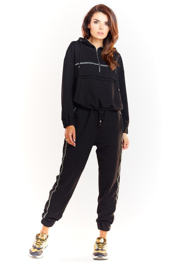 Black Tracksuit Trousers in Women`s Tracksuit Bottoms, Sports Pants with Cotton, Spandex and Polyester