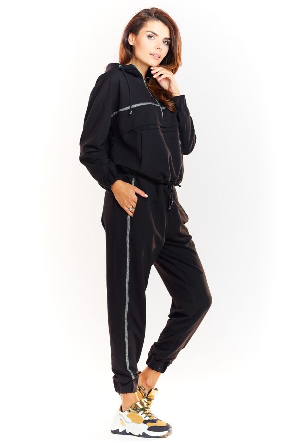 Black Tracksuit Trousers in Women`s Tracksuit Bottoms, Sports Pants with Cotton, Spandex and Polyester