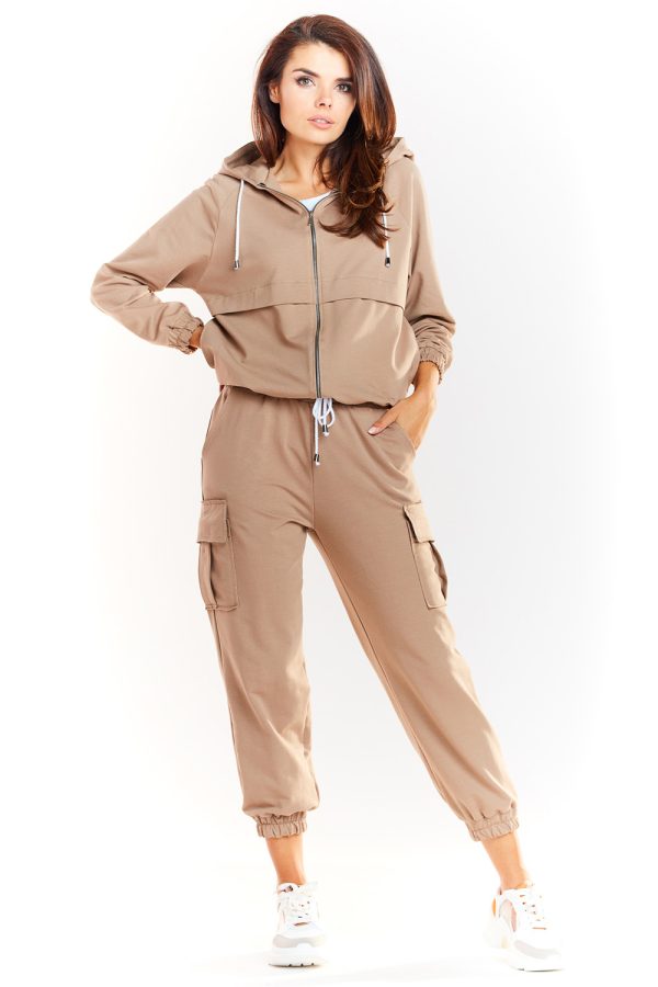 Beige Tracksuit Trousers in Women`s Tracksuit Bottoms, Sports Pants with Cotton, Spandex and Polyester