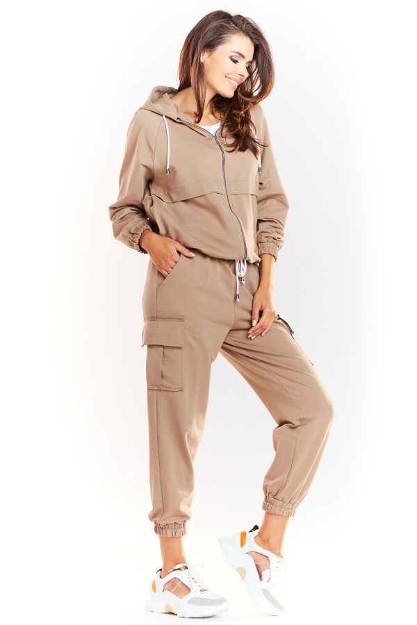 Beige Tracksuit Trousers in Women`s Tracksuit Bottoms, Sports Pants with Cotton, Spandex and Polyester