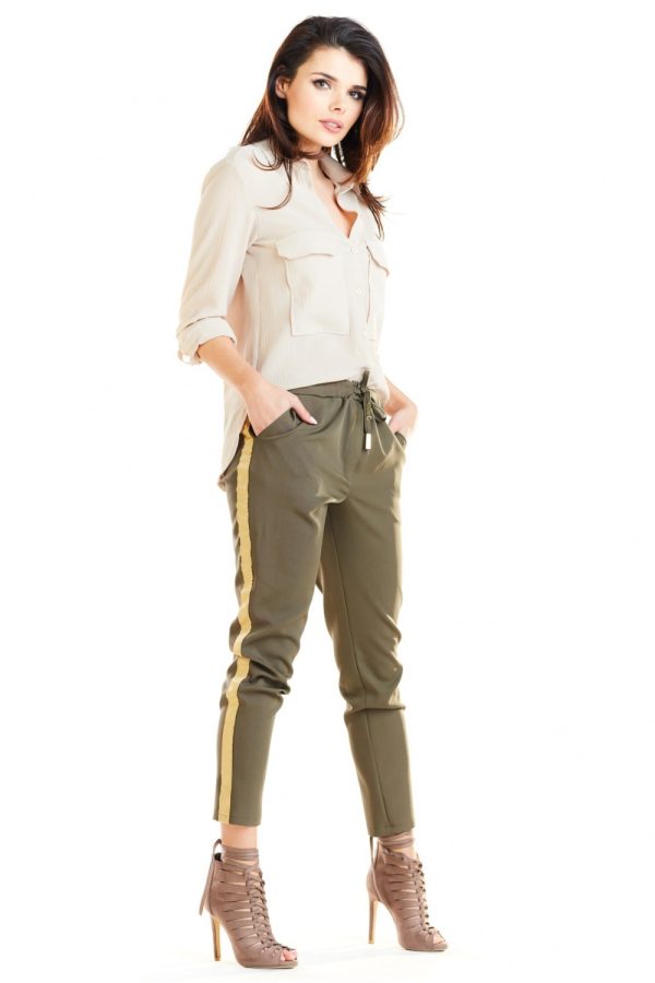 Green Women Trousers in Pants, Trousers, Shorts with Spandex and Polyester