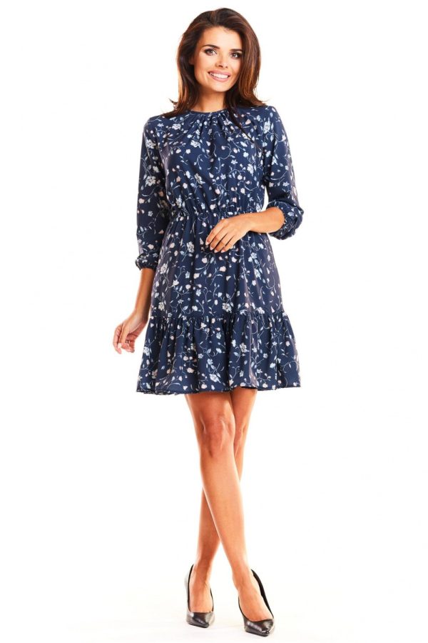 Navy Blue Daydress in Day Dresses with Spandex and Polyester