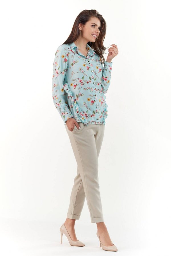 Blue Long Sleeve Shirt in Shirts For Women with Spandex and Polyester
