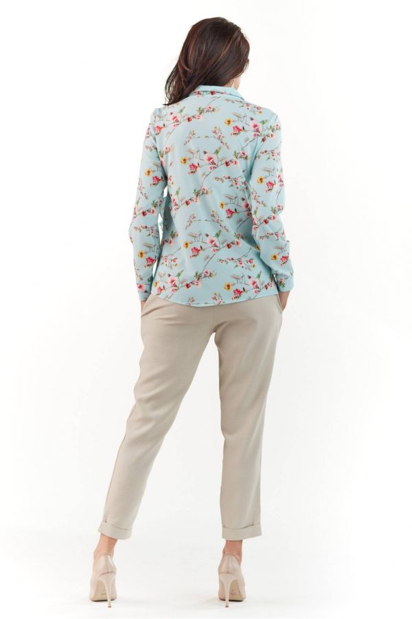 Blue Long Sleeve Shirt in Shirts For Women with Spandex and Polyester