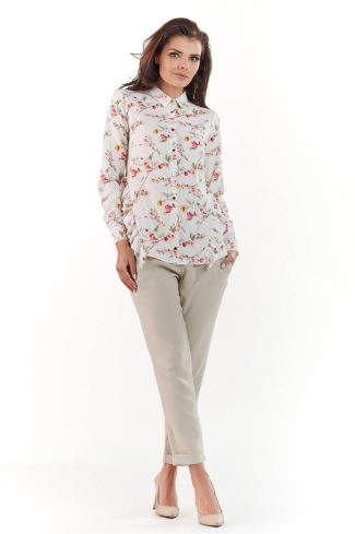 Beige Long Sleeve Shirt in Shirts For Women with Spandex and Polyester