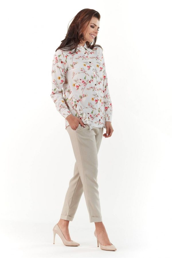 Beige Long Sleeve Shirt in Shirts For Women with Spandex and Polyester