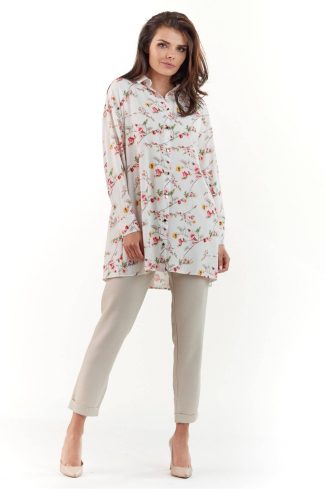 Beige Long Sleeve Shirt in Shirts For Women with Spandex and Polyester