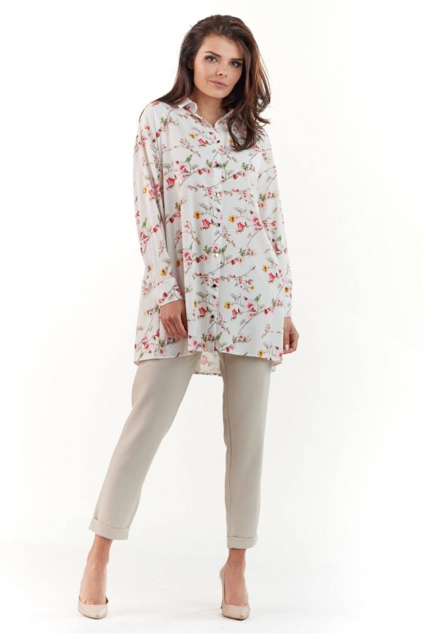 Beige Long Sleeve Shirt in Shirts For Women with Spandex and Polyester