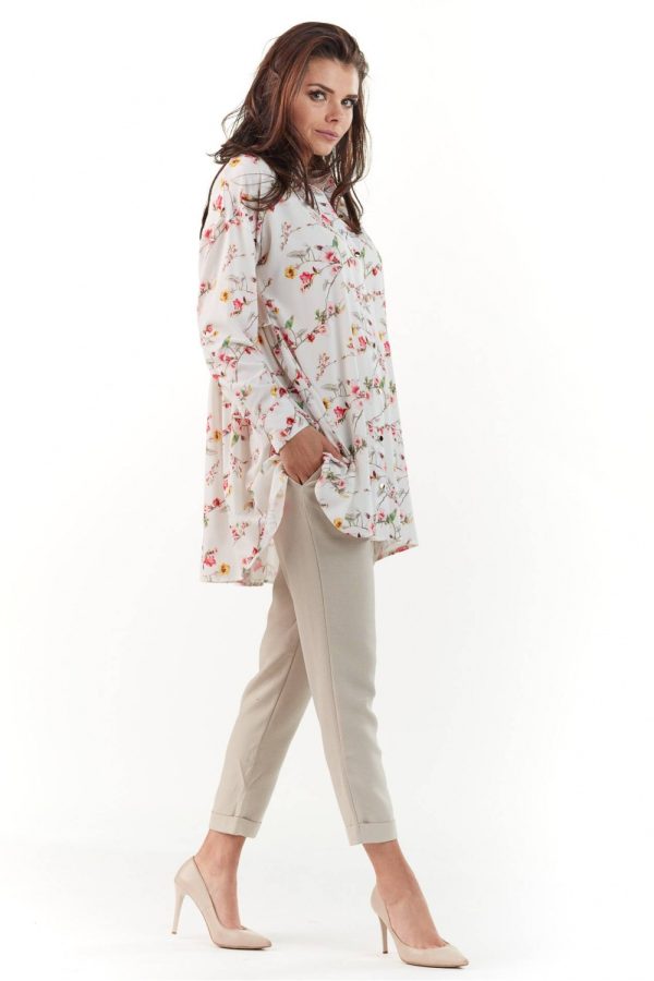Beige Long Sleeve Shirt in Shirts For Women with Spandex and Polyester