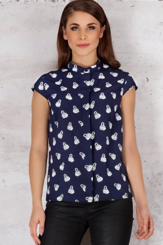Navy Blue Shirt in Shirts For Women with Spandex and Polyester