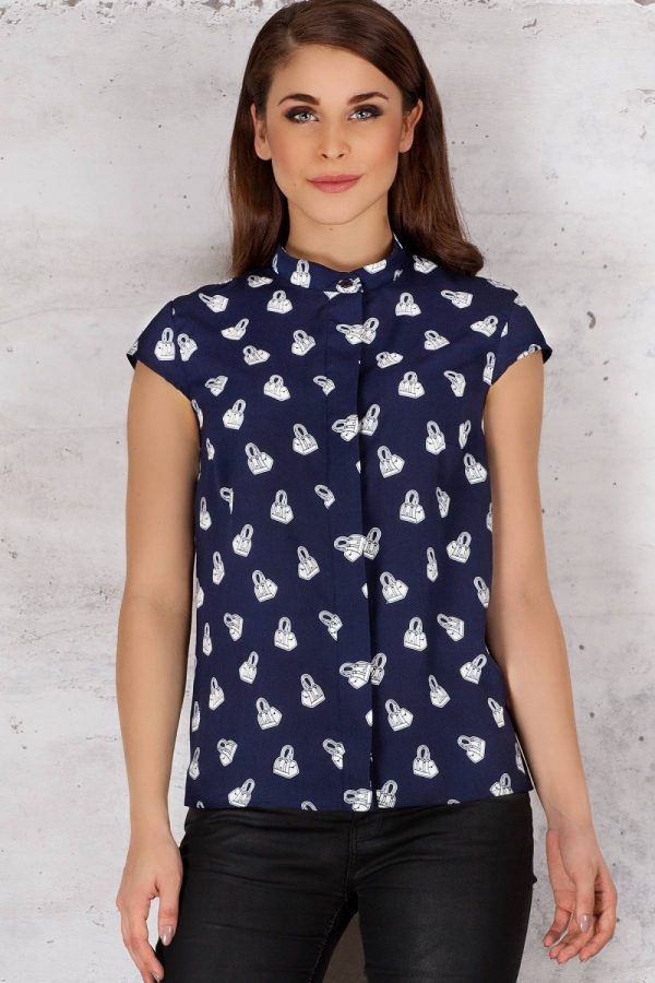 Navy Blue Shirt in Shirts For Women with Spandex and Polyester