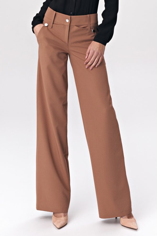 Brown Women Trousers in Formal Trousers For Ladies with Spandex, Polyester and Viscose