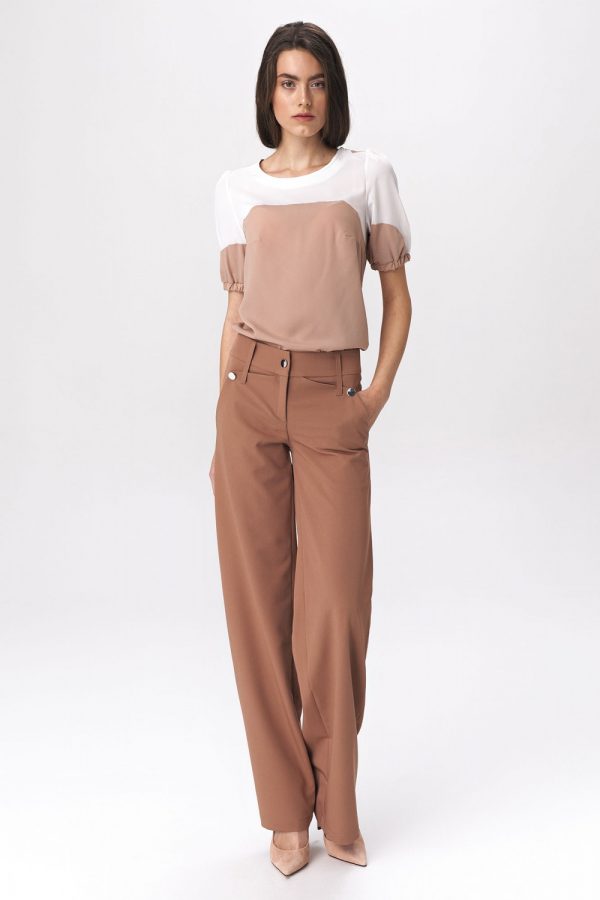 Brown Women Trousers in Formal Trousers For Ladies with Spandex, Polyester and Viscose