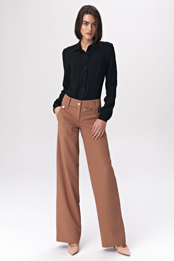 Brown Women Trousers in Formal Trousers For Ladies with Spandex, Polyester and Viscose