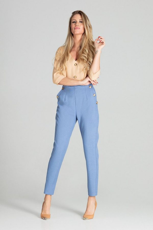 Blue Trousers in Casual Pants For Women with Polyester