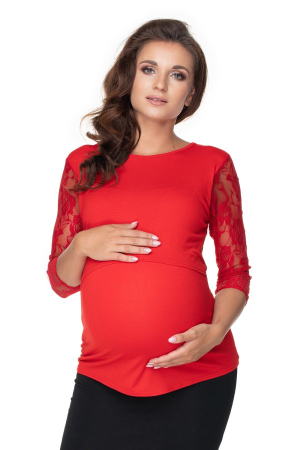 Red Maternity Blouse in Maternity Blouses with Spandex and Viscose
