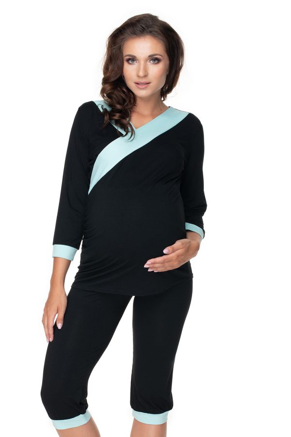 Black Pregnancy Pajamas in Maternity Nightwear with Spandex and Viscose