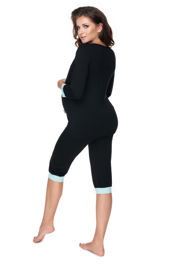 Black Pregnancy Pajamas in Maternity Nightwear with Spandex and Viscose