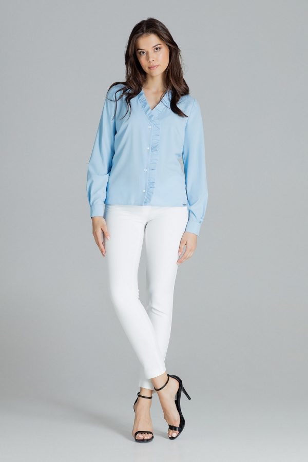 Blue Long Sleeve Shirt in Shirts For Women with Spandex and Polyester