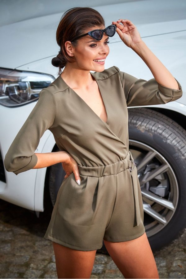 Green Suit in Playsuits For Women with Spandex and Polyester