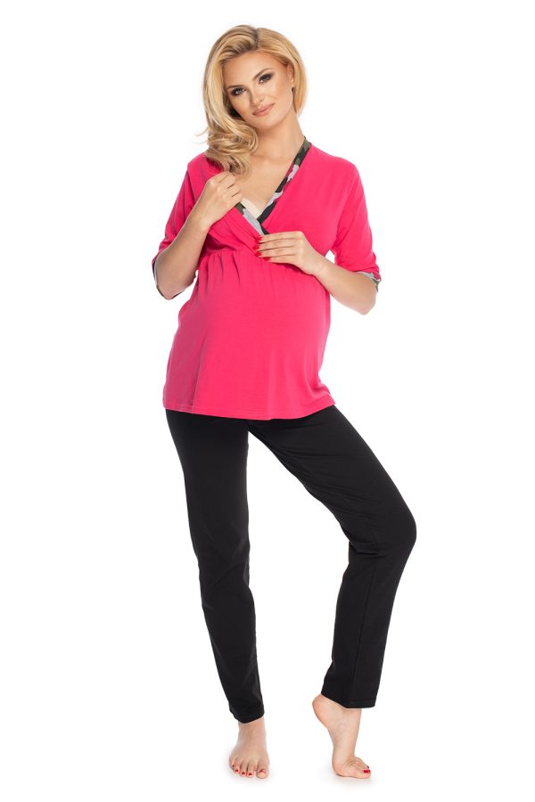 Pink Pregnancy Pajamas in Maternity Nightwear with Cotton and Spandex
