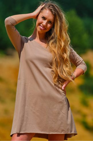 Beige Daydress in Day Dresses with Cotton and Lycra
