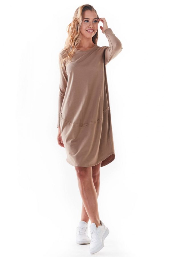 Beige Daydress in Day Dresses with Cotton and Lycra
