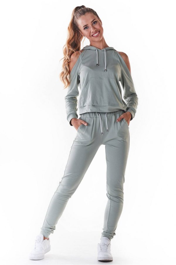 Green Tracksuit Trousers in Women`s Tracksuit Bottoms, Sports Pants with Cotton and Lycra