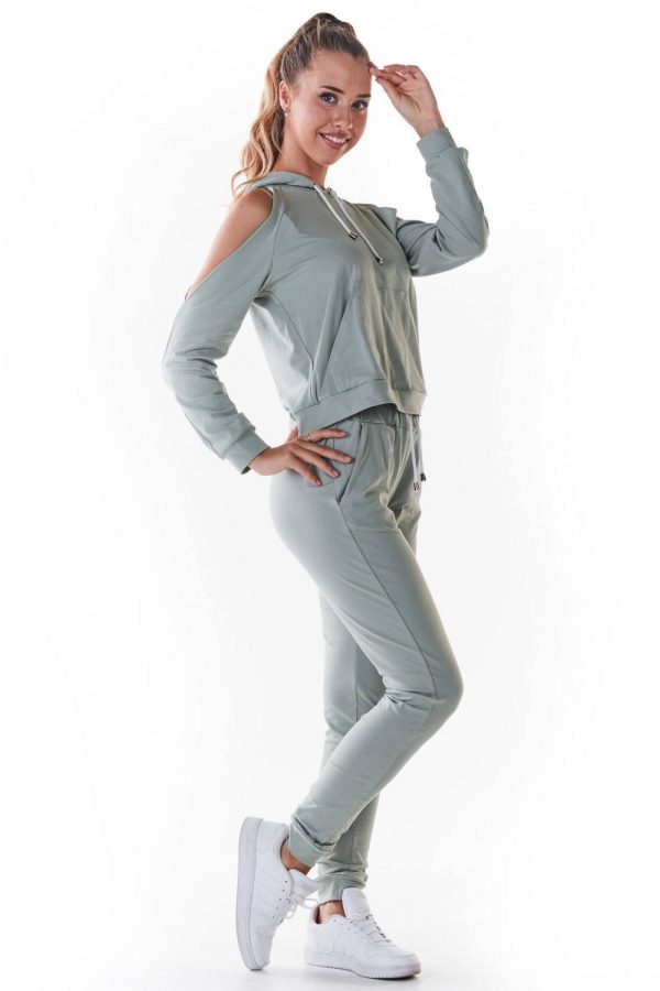 Green Tracksuit Trousers in Women`s Tracksuit Bottoms, Sports Pants with Cotton and Lycra