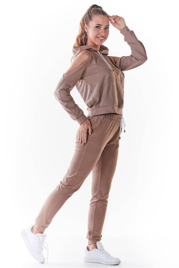 Beige Tracksuit Trousers in Women`s Tracksuit Bottoms, Sports Pants with Cotton and Lycra