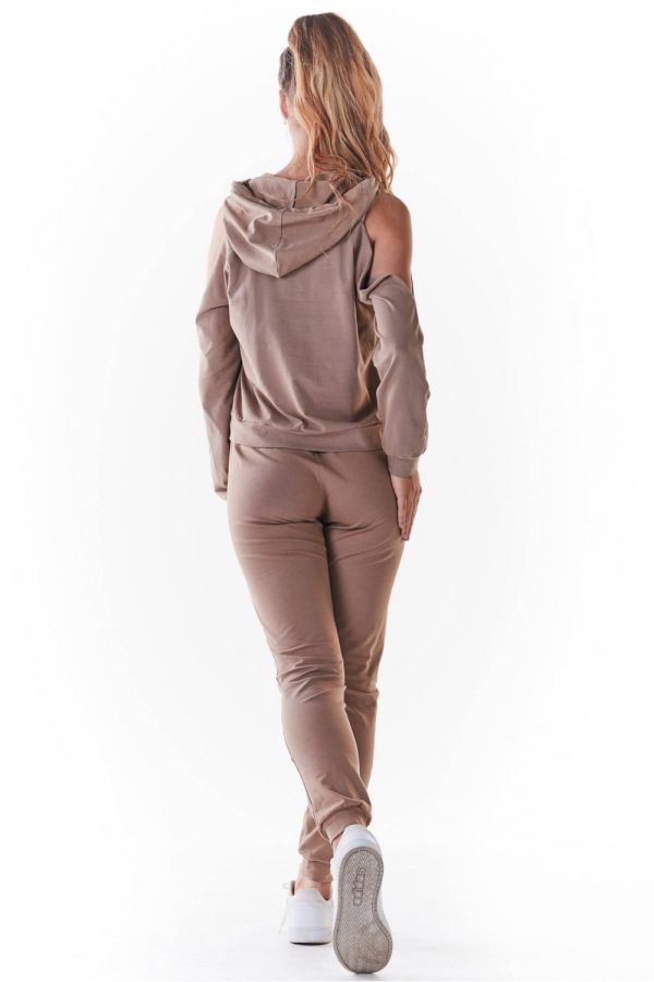 Beige Tracksuit Trousers in Women`s Tracksuit Bottoms, Sports Pants with Cotton and Lycra