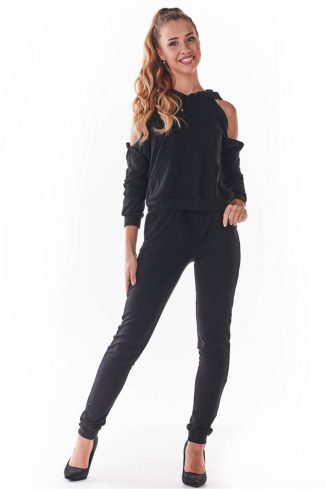 Black Tracksuit Trousers in Women`s Tracksuit Bottoms, Sports Pants with Cotton and Lycra