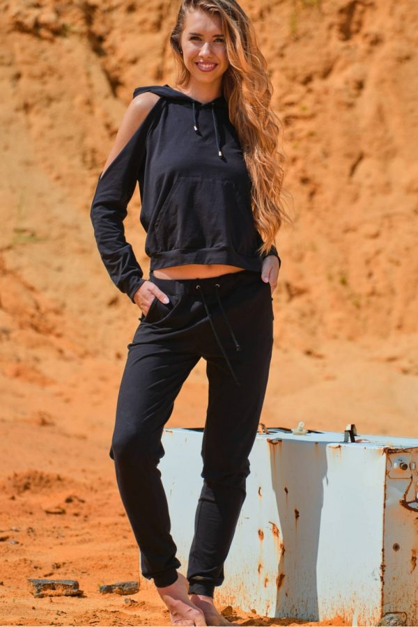 Black Tracksuit Trousers in Women`s Tracksuit Bottoms, Sports Pants with Cotton and Lycra