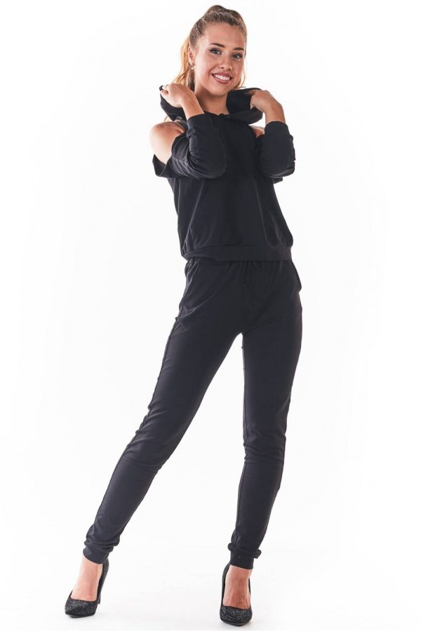 Black Tracksuit Trousers in Women`s Tracksuit Bottoms, Sports Pants with Cotton and Lycra