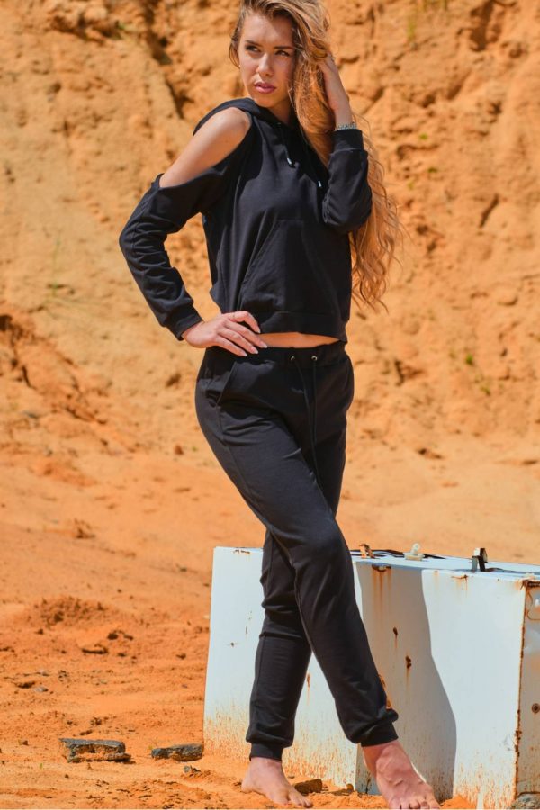 Black Tracksuit Trousers in Women`s Tracksuit Bottoms, Sports Pants with Cotton and Lycra