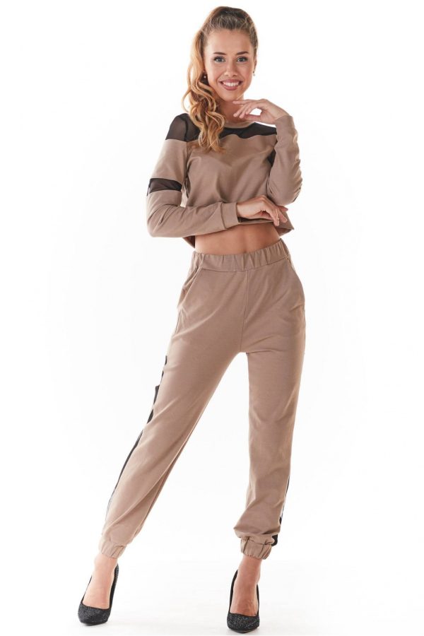 Beige Tracksuit Trousers in Women`s Tracksuit Bottoms, Sports Pants with Cotton and Lycra